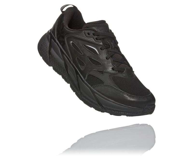 Hoka Clifton Leather Road Homem - Tenis Corrida Estrada Pretas | PT-no9YNB1